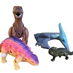 Lot Of 5 Dinosaur Figures 3 are plastic 2 are solid cast metal **see pictures**